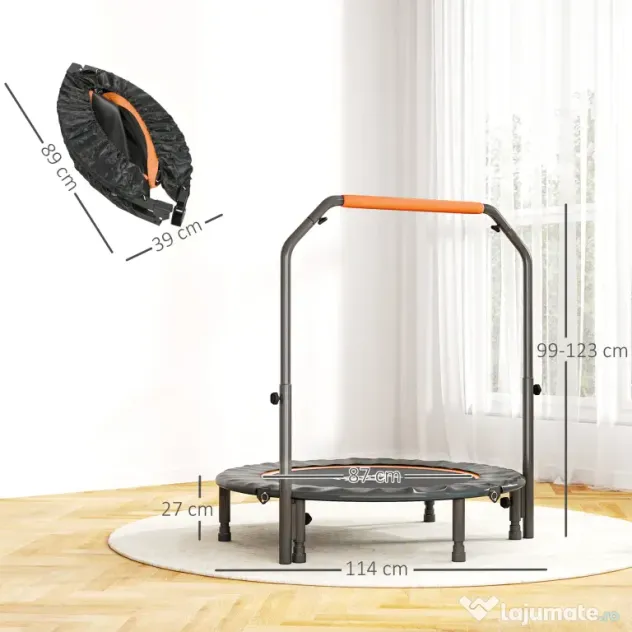 HOMCOM Trambulină Fitness Mini Pliabilă 45", cu Mâner Reglabil din Spumă, Portocaliu