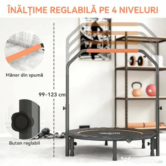 HOMCOM Trambulină Fitness Mini Pliabilă 45", cu Mâner Reglabil din Spumă, Portocaliu