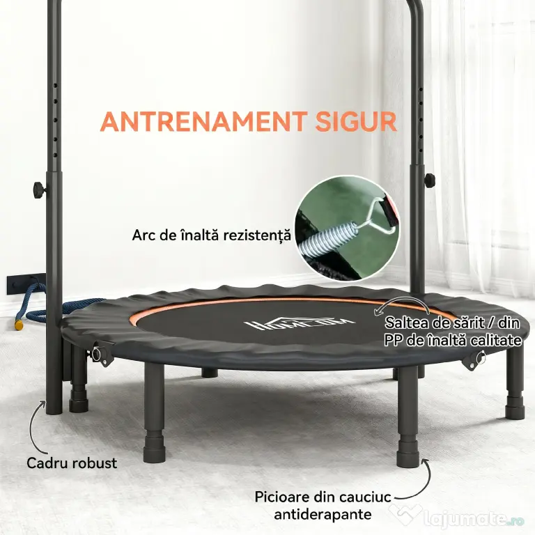 HOMCOM Trambulină Fitness Mini Pliabilă 45", cu Mâner Reglabil din Spumă, Portocaliu