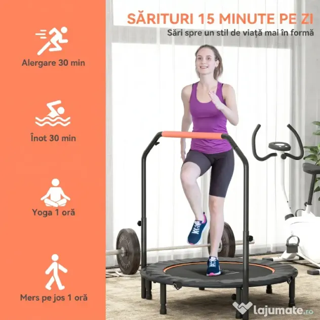 HOMCOM Trambulină Fitness Mini Pliabilă 45", cu Mâner Reglabil din Spumă, Portocaliu