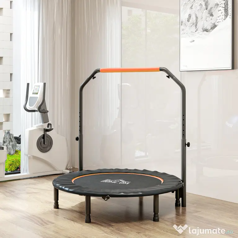 HOMCOM Trambulină Fitness Mini Pliabilă 45", cu Mâner Reglabil din Spumă, Portocaliu