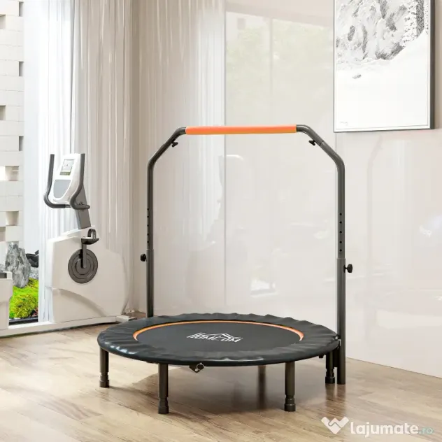 HOMCOM Trambulină Fitness Mini Pliabilă 45", cu Mâner Reglabil din Spumă, Portocaliu