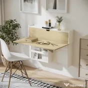 HOMCOM Birou suspendat, pliabil cu compartimente de depozitare pentru spatii mici, alb 