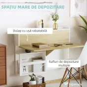 HOMCOM Birou suspendat, pliabil cu compartimente de depozitare pentru spatii mici, alb 