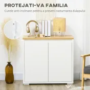 Homcom Bufet Alb – Dulap Usi Duble & Raft Reglabil pentru Depozitare 