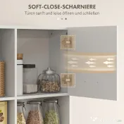 HOMCOM Dulap de Bucătărie din Lemn cu Sertar, 4 Dulapuri și 3 Rafturi Deschise, 80x35x180 cm, Alb 