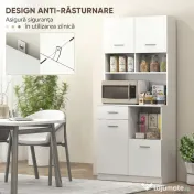 HOMCOM Dulap de Bucătărie din Lemn cu Sertar, 4 Dulapuri și 3 Rafturi Deschise, 80x35x180 cm, Alb 