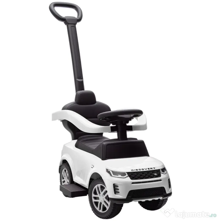 AIYAPLAY Mașinuță de Împins Licență Land Rover cu Mâner și Barieră, din PP și Oțel, 84x40x94.5 cm, Alb