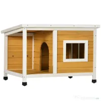 PawHut Cușcă pentru câini de exterior din lemn de brad cu verandă acoperită și acoperiș înclinat, 85.5x62x60 cm, multicolor 