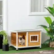 PawHut Cușcă pentru câini de exterior din lemn de brad cu verandă acoperită și acoperiș înclinat, 85.5x62x60 cm, multicolor 