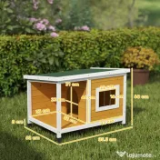 PawHut Cușcă pentru câini de exterior din lemn de brad cu verandă acoperită și acoperiș înclinat, 85.5x62x60 cm, multicolor 