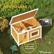 PawHut Cușcă pentru câini de exterior din lemn de brad cu verandă acoperită și acoperiș înclinat, 85.5x62x60 cm, multicolor 