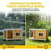 PawHut Cușcă pentru câini de exterior din lemn de brad cu verandă acoperită și acoperiș înclinat, 85.5x62x60 cm, multicolor 