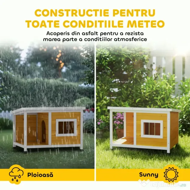 PawHut Cușcă pentru câini de exterior din lemn de brad cu verandă acoperită și acoperiș înclinat, 85.5x62x60 cm, multicolor