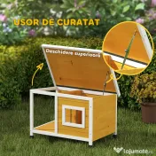 PawHut Cușcă pentru câini de exterior din lemn de brad cu verandă acoperită și acoperiș înclinat, 85.5x62x60 cm, multicolor 