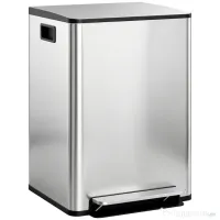 HOMCOM Coș de gunoi cu 2 compartimente de 30L cu pedală și capac silențios, din oțel inoxidabil și PP, 47.7x37.5x66.8 cm 