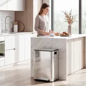HOMCOM Coș de gunoi cu 2 compartimente de 30L cu pedală și capac silențios, din oțel inoxidabil și PP, 47.7x37.5x66.8 cm 