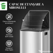 HOMCOM Coș de gunoi cu 2 compartimente de 30L cu pedală și capac silențios, din oțel inoxidabil și PP, 47.7x37.5x66.8 cm 