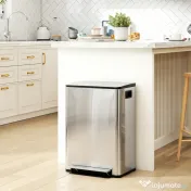 HOMCOM Coș de gunoi cu 2 compartimente de 30L cu pedală și capac silențios, din oțel inoxidabil și PP, 47.7x37.5x66.8 cm 
