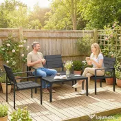Outsunny Set Mobilier de Grădină cu Canapea, Fotolii și Măsuță, Ideal pentru Exterior