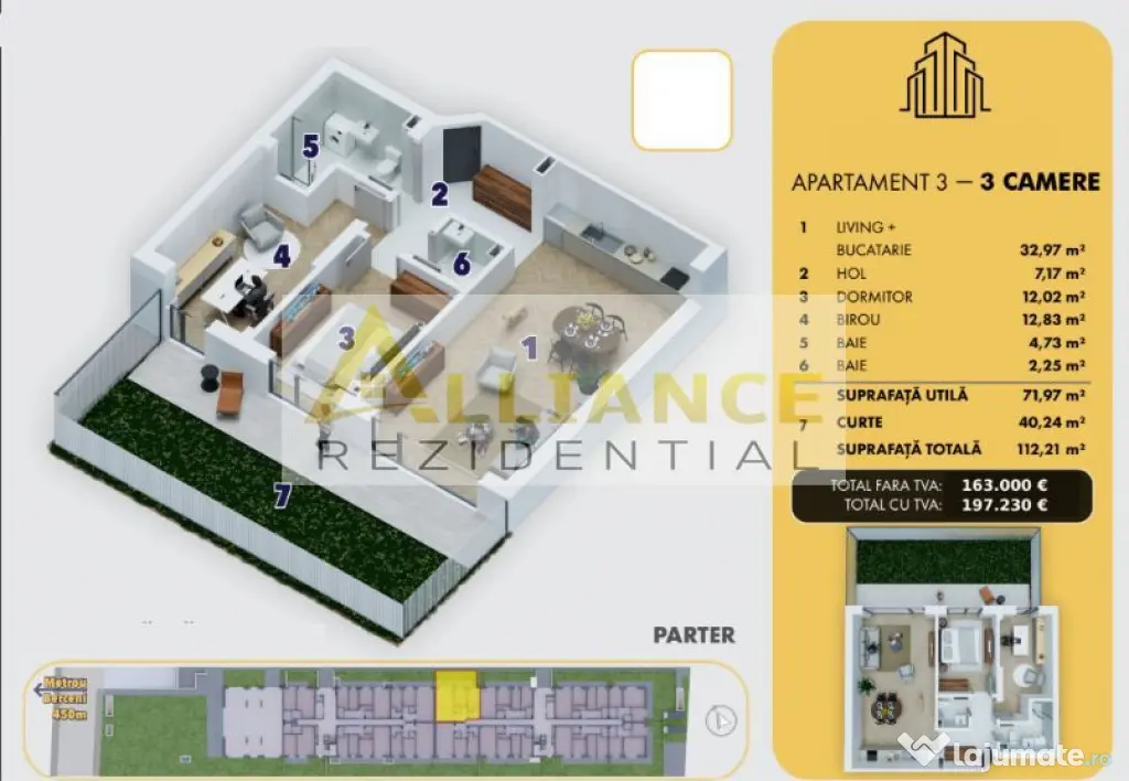 {Metrou Berceni doar 5 minute} | App 3 cam/2 bai + terasa |