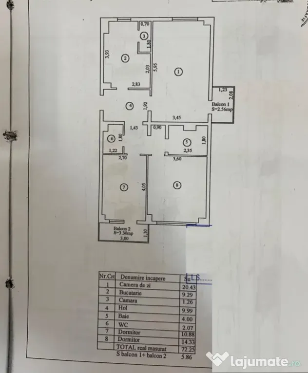 - Apartament 3 camere Calarasi 4, etaj 3. Suprafata 72mp.