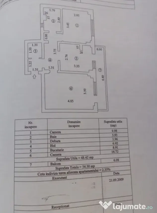 - Apartament 2 camere 54mp, Etaj 1, zona Radu Negru