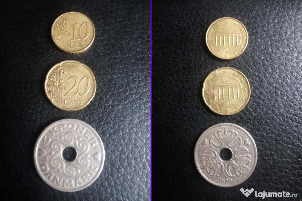 Monede rare 10 si 20 Euro Cent 2002 plus 5 Kroner 1990