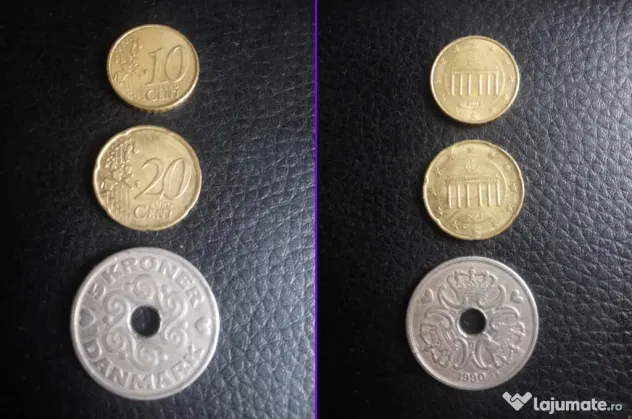 Monede rare 10 si 20 Euro Cent 2002 plus 5 Kroner 1990