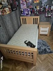 Pat single, noptieră, comodă, Ventianni, Romina Furniture, lemn masiv, saltea 