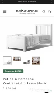 Pat single, noptieră, comodă, Ventianni, Romina Furniture, lemn masiv, saltea 