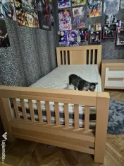 Pat single, noptieră, comodă, Ventianni, Romina Furniture, lemn masiv, saltea 