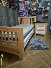 Pat single, noptieră, comodă, Ventianni, Romina Furniture, lemn masiv, saltea 
