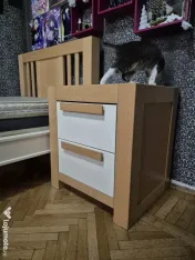 Pat single, noptieră, comodă, Ventianni, Romina Furniture, lemn masiv, saltea 
