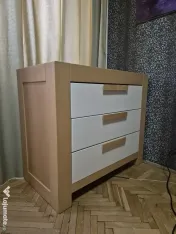 Pat single, noptieră, comodă, Ventianni, Romina Furniture, lemn masiv, saltea 
