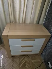 Pat single, noptieră, comodă, Ventianni, Romina Furniture, lemn masiv, saltea 