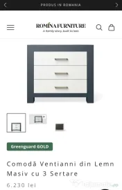 Pat single, noptieră, comodă, Ventianni, Romina Furniture, lemn masiv, saltea 