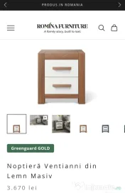 Pat single, noptieră, comodă, Ventianni, Romina Furniture, lemn masiv, saltea 