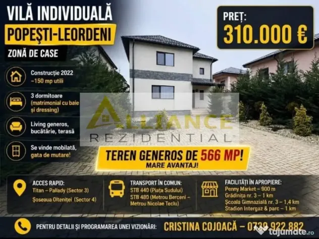 Vila Individuala 566 mp Popesti Mobilata si Utilata