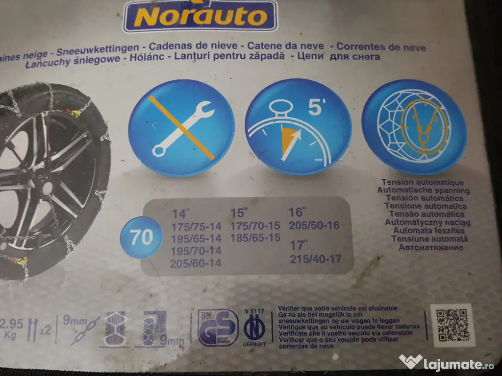 Lanturi zapada iarna antiderapante Norauto 9mm R14" R15" R16" R17" N70