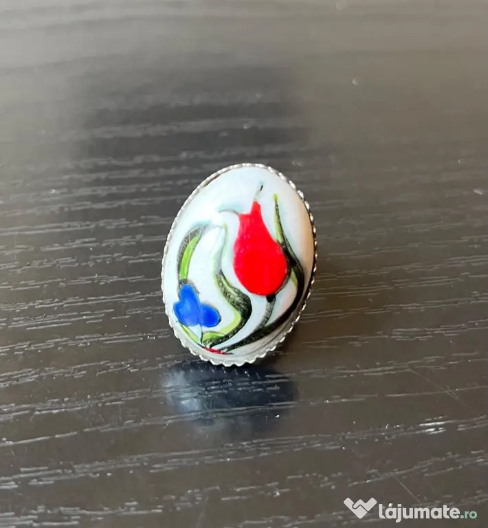 Inel ceramic turcesc Iznik – Pictat manual, Lalea tradițională (Reglabil)