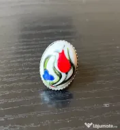 Inel ceramic turcesc Iznik – Pictat manual, Lalea tradițională (Reglabil) 