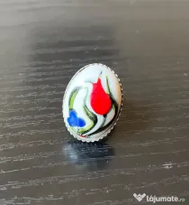 Inel ceramic turcesc Iznik – Pictat manual, Lalea tradițională (Reglabil)
