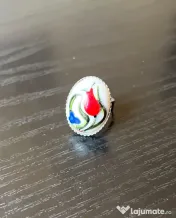 Inel ceramic turcesc Iznik – Pictat manual, Lalea tradițională (Reglabil) 