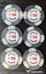 Lot 6 Jetoane Cazinou Vintage Cesar Casinos €100 Anii 90 Colecție / Miez Metalic