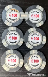 Lot 6 Jetoane Cazinou Vintage Cesar Casinos €100 Anii 90 Colecție / Miez Metalic