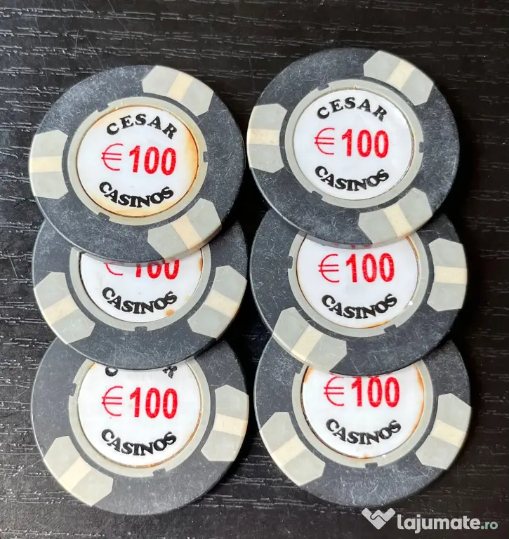 Lot 6 Jetoane Cazinou Vintage Cesar Casinos €100 Anii 90 Colecție / Miez Metalic