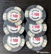 Lot 6 Jetoane Cazinou Vintage Cesar Casinos €100 Anii 90 Colecție / Miez Metalic 