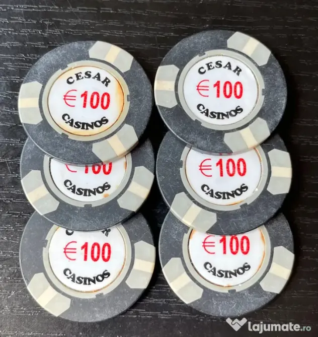 Lot 6 Jetoane Cazinou Vintage Cesar Casinos €100 Anii 90 Colecție / Miez Metalic