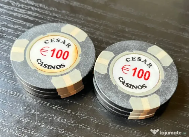 Lot 6 Jetoane Cazinou Vintage Cesar Casinos €100 Anii 90 Colecție / Miez Metalic